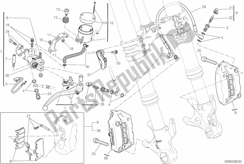Tutte le parti per il Sistema Frenante Anteriore del Ducati Superbike 959 Panigale ABS USA 2019